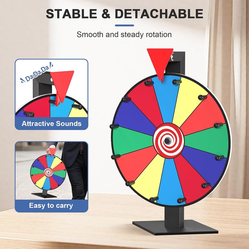 Retbtnm 12 Inch Prize Wheel, 12 Slots Color Spinning Wheel with Diamond Base, Heavy Duty Tabletop Spinner Wheel Includes Dry Erase Marker & Eraser for Parties, Rewards & Classroom Activities - Image 5